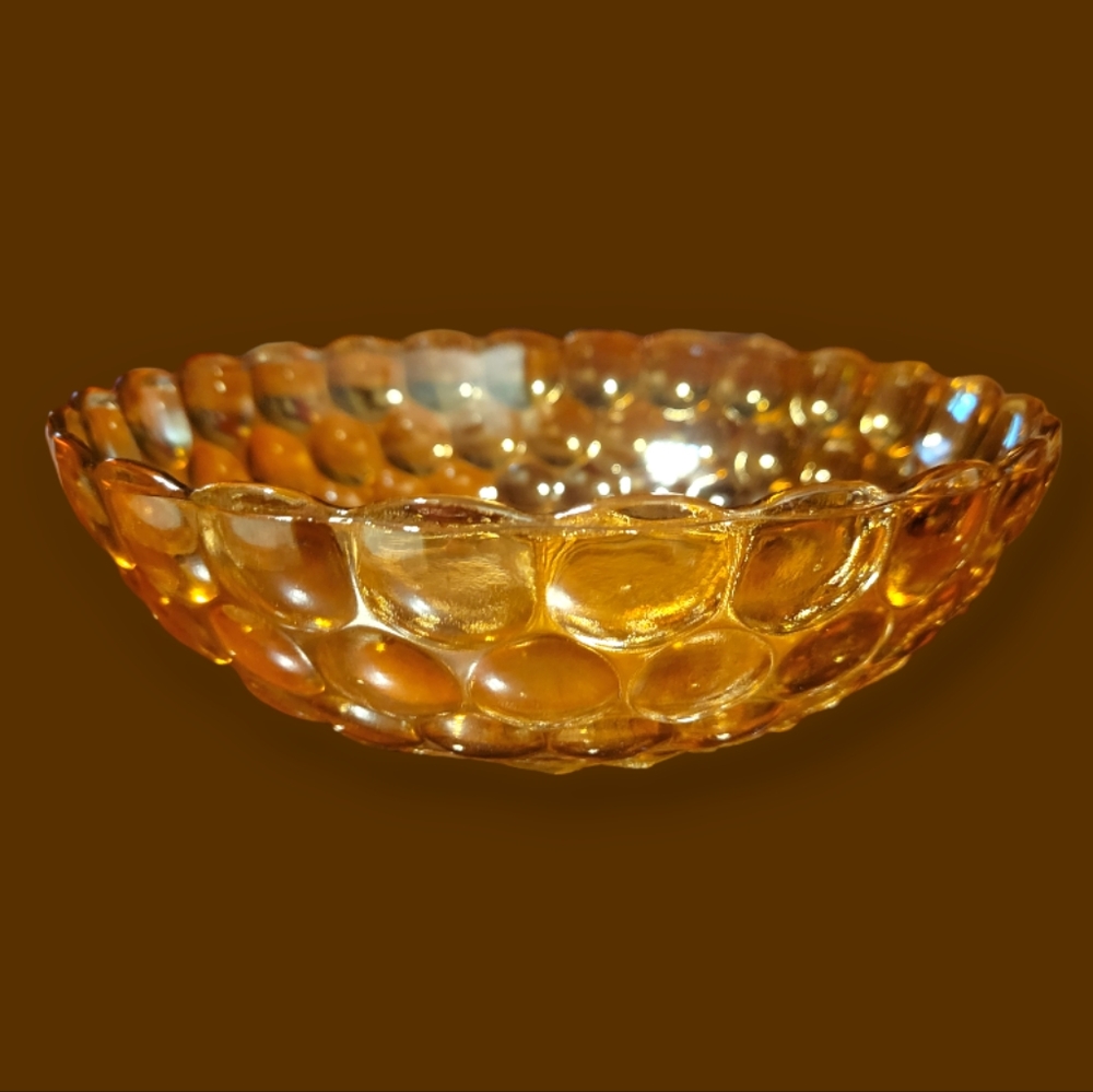 Vtg 50's Anchor Hocking Bubble Bowl Honey Amber Glass Salad Vegetable Fruit Dish - Picture 3 of 6